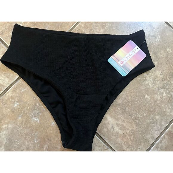 NWT Skinny Dip XS High Rise Bikini Bottom Medium Coverage Black Swimwear - Picture 1 of 3